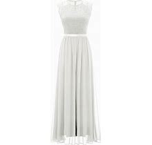 Zapaka Women White Lace Bridesmaid Dress A Line Chiffon Long Formal Party Dress, White / XL