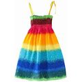 Girls Fashion Dresses Toddler Kids Girls Floral Bohemian Rainbow Flowers Sleeveless Beach Straps Dress Princess Clothes