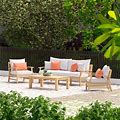 Beachcrest Home Chonie 4 Piece Sofa Seating Seating Group W/ Cushions Wood/Natural Hardwoods In Brown/White | 29 H X 74 W X 30 D In | Outdoor