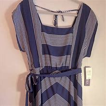 Luxology Dresses | Luxology Navy Blue Chevron Maxi Dress. Nwt. | Color: Blue/White | Size: M