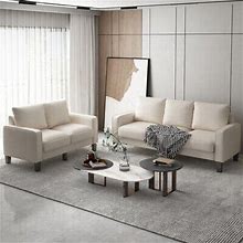 Modern Living Room Furniture Sofa In Beige Fabric 2+3 Seater With Wood