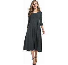 Hotouch Women's 3/4 Sleeve A-Line And Flare Midi Long Dress