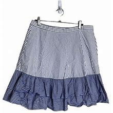 J Crew Blue Ruffle Hem Stripe Skirt 12 Tall