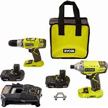 Ryobi P882 One+ 18V Lithium-Ion Drill And Impact Driver Kit - 2 Batteries - NEW