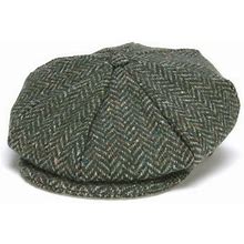 Hanna Hats Irish Newsboy Cap Donegal Tweed 8 Piece 100% Wool Hat For Men Made In Ireland | Green Herringbone
