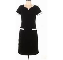 Talbots Casual Dress - Sheath V-Neck Short Sleeve: Black Dresses - Women's Size 6 Petite