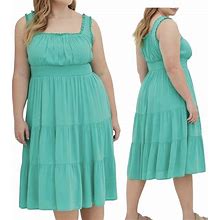 Torrid Dresses | New Torrid Smocked Waist Tiered Crinkle Gauze Aqua Green Pocket Midi Dress Sz 3 | Color: Green | Size: 3X