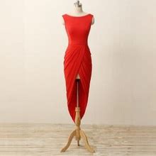 Elegant Red V Back Cap Sleeve High Low Bodycon Short Evening Dress