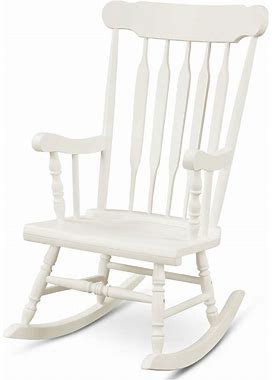 Patio Rocking Chair Solid Wooden Frame Outdoor And Indoor Rocker - White