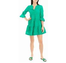Women's Crown & Ivy 3/4 Sleeve Tiered Embroidered Dress, Green, Large Green Leaf Large