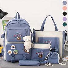 5Pcs/Set Cute School Bags For Girls Backpack Kids Double Shoulders Bag Oxford Cloth Handbag Coin
