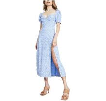 Bardot Womens Blue Slitted Smocked Cuffs Floral Pouf Sleeve Sweetheart Neckline Midi Sheath Dress XL