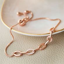 2CT Round Cut Real Miossnet Women Wedding Bolo Bracelet 14K Rose Gold Plated