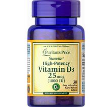 Puritan's Pride Vitamin D3 25 Mcg (1000 IU) Trial Size | 30 Rapid Release Softgels