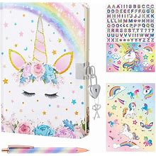 Rainbow Unicorn Journal Set - Glitter Notebook For Girls Kids Birthday Christmas Gift School Travel Secret Diary Hardcover A5 Memos Writing Drawing