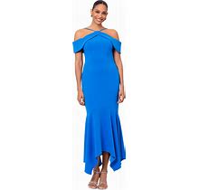 Xscape Women's Halter Handkerchief-Hem Scuba Dress - Blue - Size 8