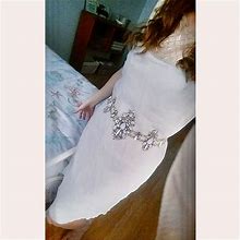 Miss Elliette Dresses | Vintage Miss Elliette 60S White Beaded Chiffon Shift Dress | Color: Silver/White | Size: S