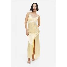 Ladies - Yellow Lace-Trimmed Satin Slip Dress - Size: L - H&M