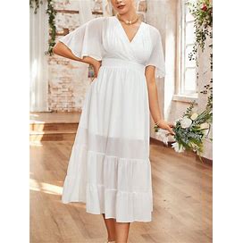 White Wedding Guest Romantic French Style Dress,XL