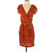 Many Belles Down Casual Dress - Wrap: Orange Floral Motif Dresses - Women's Size Small