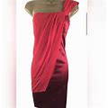 Karen Millen Layered Silk One Shoulder Pencil Dress In Tonal Red Size
