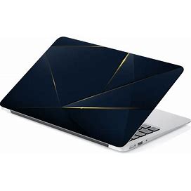 Deep Navy Blue Shapes W Faux Gold Lines UNIVERSAL Laptop Skin, Computer Skin, Laptop Sticker Decal, Full Coverage Protective Laptop Skin