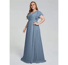 Plus Size Long Mother Of The Bride Dresses With Sleeves, Slate_Blue