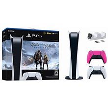 Playstation 5 Digital Edition God Of War Ragnarok Bundle With Two Controllers White And Nova Pink Dualsense And Mytrix Dual Controller Charger