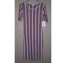 Lularoe Julia Dress Pink & Black Vertical Stripes Women's Small