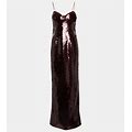 Magda Butrym, Floral-Appliqué Sequined Maxi Dress, Women, Red, US 8, Dresses, Materialmix