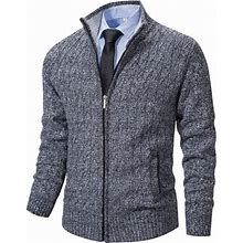 Msmsse Mens Cardigan Sweaters Full Zip Up Stand Collar Casual Knitted Sweater Wi