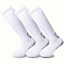 3 Pairs Of Men's Knee High Sport Socks, Sweat-Absorbing Comfy Breathable Socks For Men's Basketball Football Training, Running,White,Must-Have,Temu