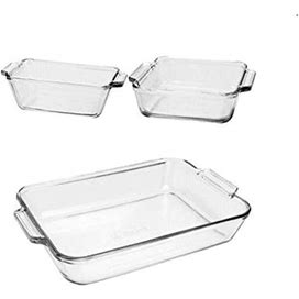Anchor Hocking Glass Baking Dishes For Oven, 3 Piece Set (3 Qt Glass Casserole Dish, Cake Pan, And Bread Pan)