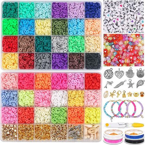 12000 PCS 42 Colors Polymer Clay Beads For Bracelets Making Kit With 600  PCS Letter Beads Preppy Beads For Jewelry Making Kit Supplies Heishi Beads