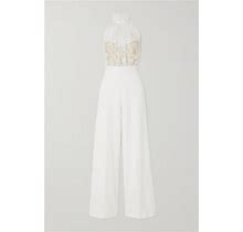 Rime Arodaky Carolyn Embellished Lace Chiffon And Crepe Jumpsuit - Women - White Jumpsuits And Playsuits - S