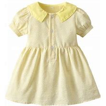 B91xz Girls Spring Dress Kids Toddler Baby Girls Spring Summer Solid Short Sleeve Princess Dress Yellow Sizes 18-24 Months