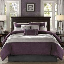 Madison Park Teagan 7-Pc. Faux Suede Comforter Set With Throw Pillows, Purple, Cal King