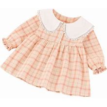 Taqqpue Toddler Baby Girl Dresses Toddler Kids Baby Girls Long Sleeve Lace Plaid Dress Party Princess Clothes Casual Beach Sundress Princess Dress Sum