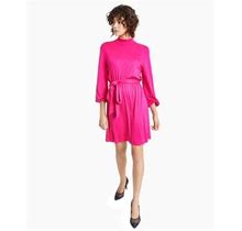 Bar III Dresses Womens Pink Stretch Tie Unlined Elastic Cuffs Balloon Sleeve Mock Neck Above The Knee Party Shift Dress L