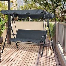 Outsunny Steel Porch Swing Garden Bench Chair 3 Person With Top Canopy, Grey - 67.75" L X 47.25" W X 60.25" H