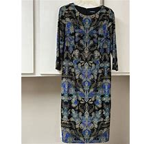 Liz Claiborne Womens Paisley Sheath Dress Size 10 Blue & Gold 3/4