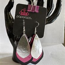 Paparazzi Silver, Pink And Black Faux Leather Dangle Earrings New RS5-08