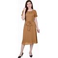 Ny Collection Petite Short Sleeve Belted Swiss Dot Dress - Meerkat Rectangle - Size PS