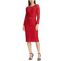 Lauren Ralph Lauren Floral Belted Dress Parlor Red 10