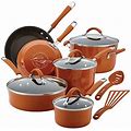 Rachael Ray Cucina Hard Porcelain Enamel Nonstick Cookware Pots And Pans Set, 12-Piece, Pumpkin Orange