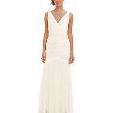 Adrianna Papell Dresses | Adrianna Papell Ivory V-Neck Shirred Jeweled Neck | Color: White | Size: 10