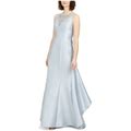 Adrianna Papell Womens Light Blue Embellished Ruffled Satin Sleeveless Illusion Neckline Full-Length Formal A-Line Dress 12
