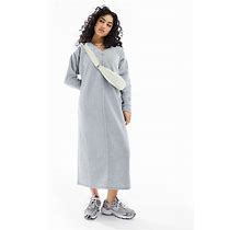 ASOS DESIGN Fleeceback V Neck Sweatshirt Midi Dress In Charcoal-Gray - Gray (Size: 10)