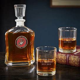 Marines Argos Decanter & Custom Eastham Glasses Gift For Marines For Whiskey Bourbon Scotch Lovers