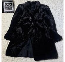 Saga Mink Mid Length Mink Fur Black Fur Coat Embroidery Beautiful Size